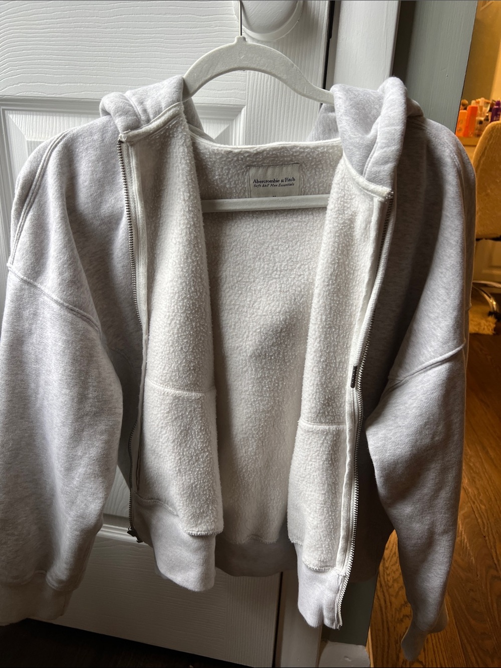 Abercrombie & Fitch Cream Plush-Lined Zip Hoodie